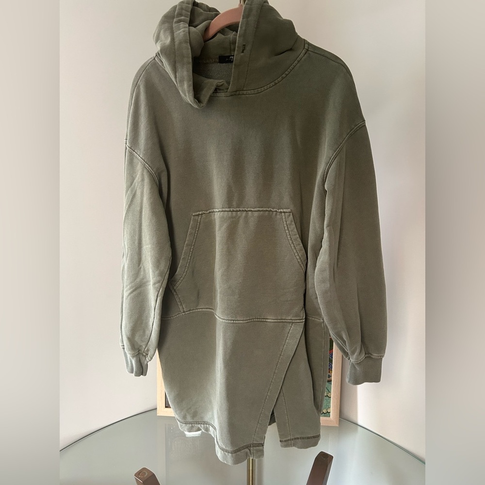 7 For All Mankind Olive Green Long Hooded Sweatshirt